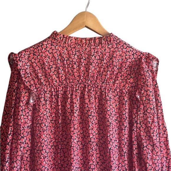 ZARA Red/Black Floral Print Button Down Mini Dress. Size Large. - Picture 6 of 10